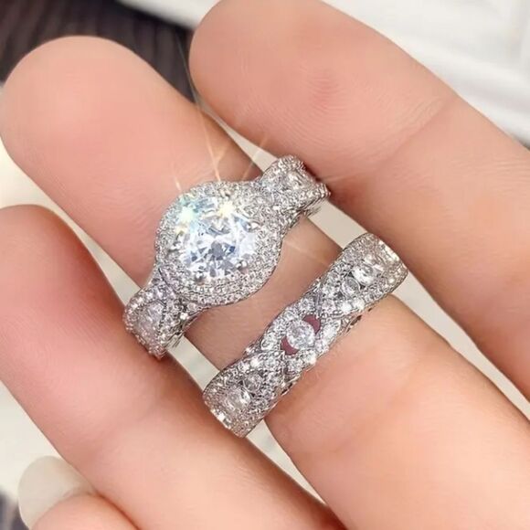 Shimmering stacking wedding ring set sz 8 - Picture 6 of 7